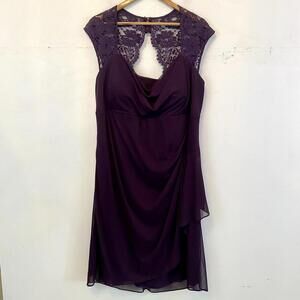 XSCAPE plum purple lace square neck mini formal cocktail dress sz 18
